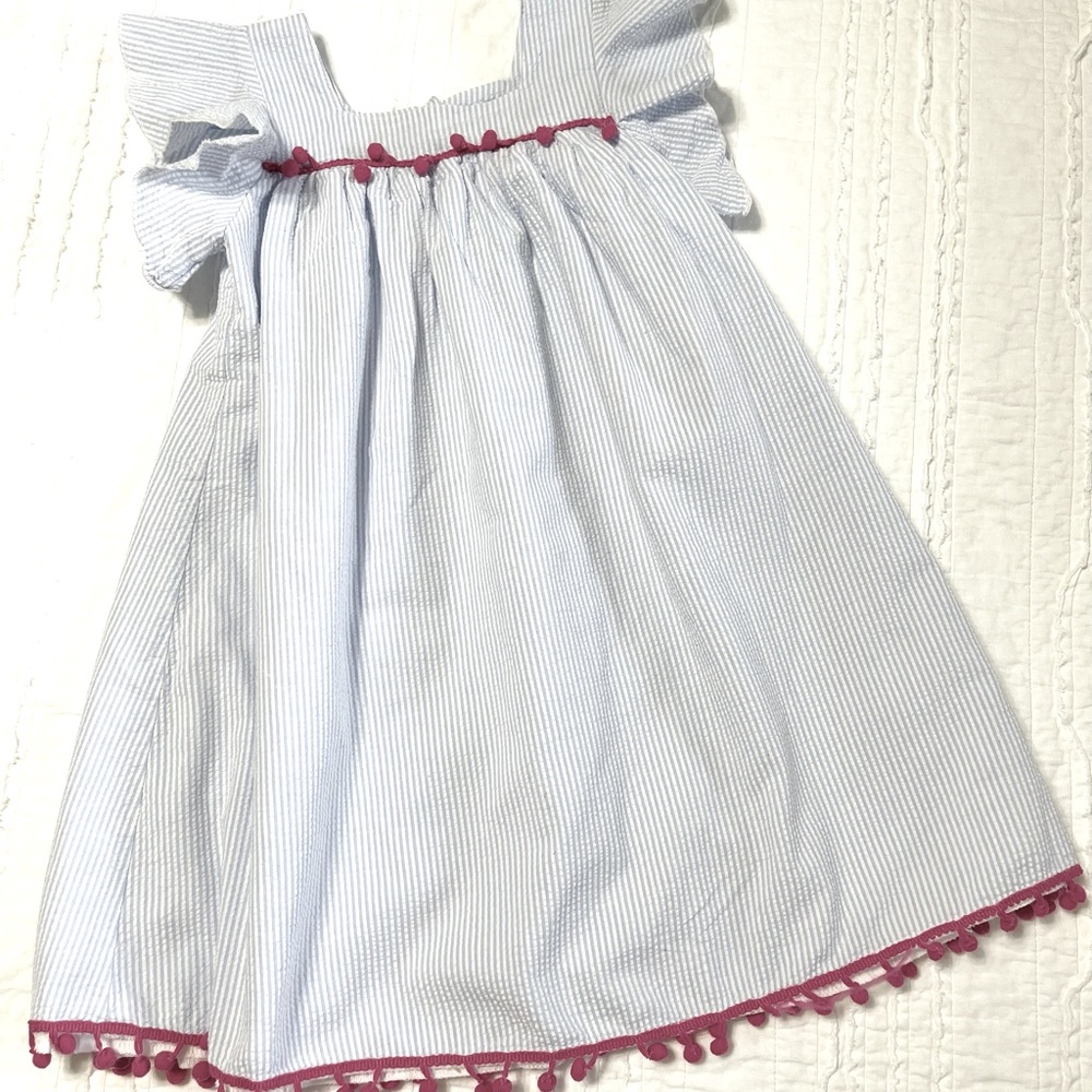 Girls Seersucker Light Blue Dress Size 5